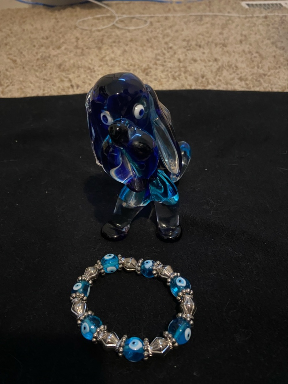 Vintage Murano Glass Dog Figurine and Murano glass bracelet